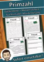 Vorschau - Unterrichtsreihen - Primzahl Lückentext mit Wortspeicher Hörverstehen und Suchsel - Deckblatt