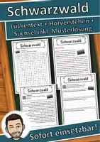 Vorschau - Unterrichtsreihen - Schwarzwald Lückentext mit Wortspeicher Hörverstehen und Suchsel - Deckblatt
