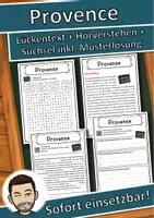 Vorschau - Unterrichtsreihen - Provence Lückentext mit Wortspeicher Hörverstehen und Suchsel - Deckblatt
