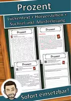 Vorschau - Unterrichtsreihen - Prozent Lückentext mit Wortspeicher Hörverstehen und Suchsel - Deckblatt
