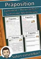 Vorschau - Unterrichtsreihen - Präposition Lückentext mit Wortspeicher Hörverstehen und Suchsel - Deckblatt