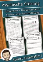 Vorschau - Unterrichtsreihen - Psychische Störung Lückentext mit Wortspeicher Hörverstehen und Suchsel - Deckblatt