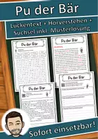 Vorschau - Unterrichtsreihen - Pu der Bär Lückentext mit Wortspeicher Hörverstehen und Suchsel - Deckblatt