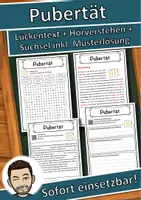 Vorschau - Unterrichtsreihen - Pubertät Lückentext mit Wortspeicher Hörverstehen und Suchsel - Deckblatt
