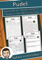 Vorschau - Unterrichtsreihen - Pudel Lückentext mit Wortspeicher Hörverstehen und Suchsel - Deckblatt