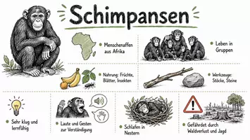 Vorschau - Arbeitsblätter - Arbeitsblatt "Schimpansen" + Onlineübung & MP3 + Mindmap + Infografik - Seite 1