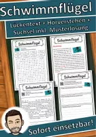 Vorschau - Unterrichtsreihen - Schwimmflügel Lückentext mit Wortspeicher Hörverstehen und Suchsel - Deckblatt