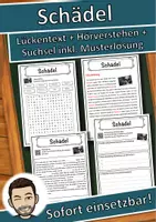 Vorschau - Unterrichtsreihen - Schädel Lückentext mit Wortspeicher Hörverstehen und Suchsel - Deckblatt