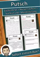 Vorschau - Unterrichtsreihen - Putsch Lückentext mit Wortspeicher Hörverstehen und Suchsel - Deckblatt