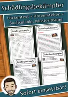 Vorschau - Unterrichtsreihen - Schädlingsbekämpfer Lückentext mit Wortspeicher Hörverstehen und Suchsel - Deckblatt