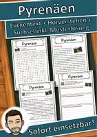 Vorschau - Unterrichtsreihen - Pyrenäen Lückentext mit Wortspeicher Hörverstehen und Suchsel - Deckblatt