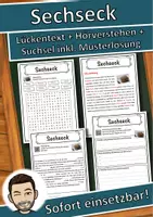 Vorschau - Unterrichtsreihen - Sechseck Lückentext mit Wortspeicher Hörverstehen und Suchsel - Deckblatt