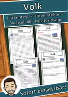 Vorschau - Unterrichtsreihen - Volk Lückentext mit Wortspeicher Hörverstehen und Suchsel - Deckblatt