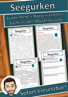 Vorschau - Unterrichtsreihen - Seegurken Lückentext mit Wortspeicher Hörverstehen und Suchsel - Deckblatt