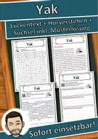 Vorschau - Unterrichtsreihen - Yak Lückentext mit Wortspeicher Hörverstehen und Suchsel - Deckblatt