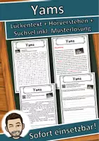Vorschau - Unterrichtsreihen - Yams Lückentext mit Wortspeicher Hörverstehen und Suchsel - Deckblatt