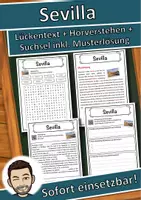 Vorschau - Unterrichtsreihen - Sevilla Lückentext mit Wortspeicher Hörverstehen und Suchsel - Deckblatt