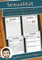 Vorschau - Unterrichtsreihen - Sexualität Lückentext mit Wortspeicher Hörverstehen und Suchsel - Deckblatt