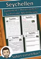Vorschau - Unterrichtsreihen - Seychellen Lückentext mit Wortspeicher Hörverstehen und Suchsel - Deckblatt
