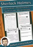 Vorschau - Unterrichtsreihen - Sherlock Holmes Lückentext mit Wortspeicher Hörverstehen und Suchsel - Deckblatt