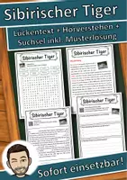 Vorschau - Unterrichtsreihen - Sibirischer Tiger Lückentext mit Wortspeicher Hörverstehen und Suchsel - Deckblatt