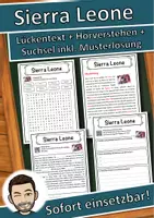 Vorschau - Unterrichtsreihen - Sierra Leone Lückentext mit Wortspeicher Hörverstehen und Suchsel - Deckblatt
