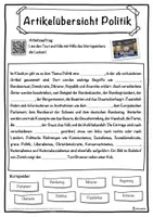 Vorschau - Unterrichtsreihen - Artikelübersicht Politik Lückentext mit Wortspeicher Hörverstehen und Suchsel - Seite 1