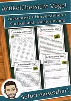 Vorschau - Unterrichtsreihen - Artikelübersicht Vögel Lückentext mit Wortspeicher Hörverstehen und Suchsel - Deckblatt