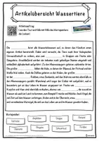 Vorschau - Unterrichtsreihen - Artikelübersicht Wassertiere Lückentext mit Wortspeicher Hörverstehen und Suchsel - Seite 1