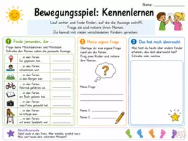Vorschau - Arbeitsblätter - Bewegungsspiel Kennenlernen – Schulstart nach den Ferien - Seite 1