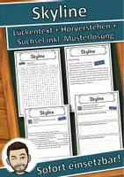 Vorschau - Unterrichtsreihen - Skyline Lückentext mit Wortspeicher Hörverstehen und Suchsel - Deckblatt