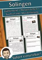 Vorschau - Unterrichtsreihen - Solingen Lückentext mit Wortspeicher Hörverstehen und Suchsel - Deckblatt