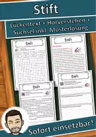 Vorschau - Unterrichtsreihen - Stift Lückentext mit Wortspeicher Hörverstehen und Suchsel - Deckblatt