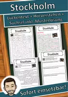 Vorschau - Unterrichtsreihen - Stockholm Lückentext mit Wortspeicher Hörverstehen und Suchsel - Deckblatt