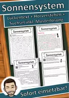 Vorschau - Unterrichtsreihen - Sonnensystem Lückentext mit Wortspeicher Hörverstehen und Suchsel - Deckblatt