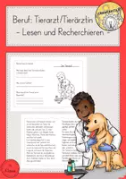 Vorschau - Arbeitsblätter - Lesen Recherchieren Berufe Tierarzt - Deckblatt