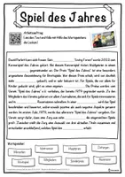 Vorschau - Unterrichtsreihen - Spiel des Jahres Lückentext mit Wortspeicher Hörverstehen und Suchsel - Seite 1