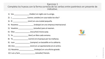 Vorschau - Arbeitsblätter - Presente de indicativo - Tabla de conjugaciones + 3 ejercicios (A1.1) - Seite 1