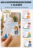 Vorschau - Bildkarten - Willkommensgeschenk 1. Klasse | 24 Mutmachkärtchen mit Murmeln für den ersten Schultag | Mutmachkarten Geschenk Schüler Schulanfang - Deckblatt