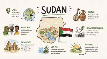 Vorschau - Arbeitsblätter - AB mit Fragen zum Thema "Sudan" + Lösungsblatt + Infografik - Seite 1