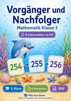 Vorschau - Arbeitsblätter - Vorgänger und Nachfolger bis 1000 | Mathematik Klasse 3 | 6 Arbeitsblätter als PDF - Deckblatt