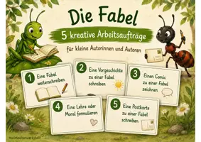 Vorschau - Stundenentwürfe - Fabel kreativ schreiben | 5 kreative Schreibaufgaben | Arbeitsblätter Deutsch Ameise und die Grille - Deckblatt
