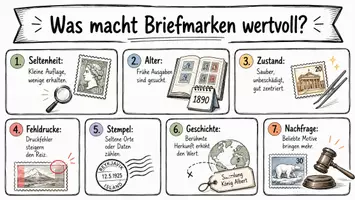 Vorschau - Arbeitsblätter - Arbeitsblätter "Was macht Briefmarken wertvoll?" + Lösung & MP3 + Mindmap + Infografik - Seite 1
