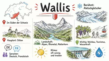Vorschau - Arbeitsblätter - AB mit Fragen zum Thema "Wallis" + Lösungsblatt + Infografik - Seite 1