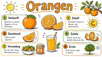 Vorschau - Arbeitsblätter - AB mit Fragen zum Thema "Orangen" + Lösungsblatt + Infografik - Seite 1