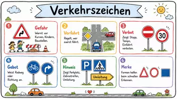Vorschau - Arbeitsblätter - AB mit Fragen zum Thema "Verkehrszeichen" + Lösungsblatt + Mindmap + Infografik - Seite 1
