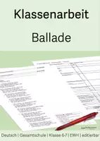 Vorschau - Klassenarbeiten - Klassenarbeit + EWH "Ballade - Fontane: Barbara Allen" - Klasse 7, editierbar - Deckblatt