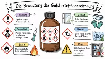 Vorschau - Arbeitsblätter - Arbeitsblatt "Die Bedeutung der Gefahrstoffkennzeichnung" + interaktive Lösung & MP3 + Mindmap + Infografik - Seite 1