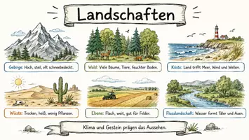 Vorschau - Arbeitsblätter - AB mit Fragen zum Thema "Landschaft" + Lösungsblatt + Infografik - Seite 1