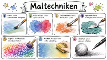 Vorschau - Arbeitsblätter - AB mit Fragen zum Thema "Maltechniken" + Lösungsblatt + Infografik - Seite 1